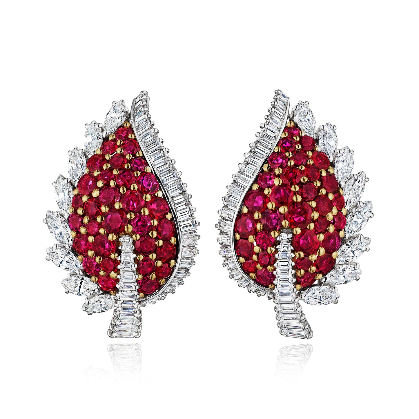 Macklowe Gallery French Mid-Century Ruby and Diamond Earrings