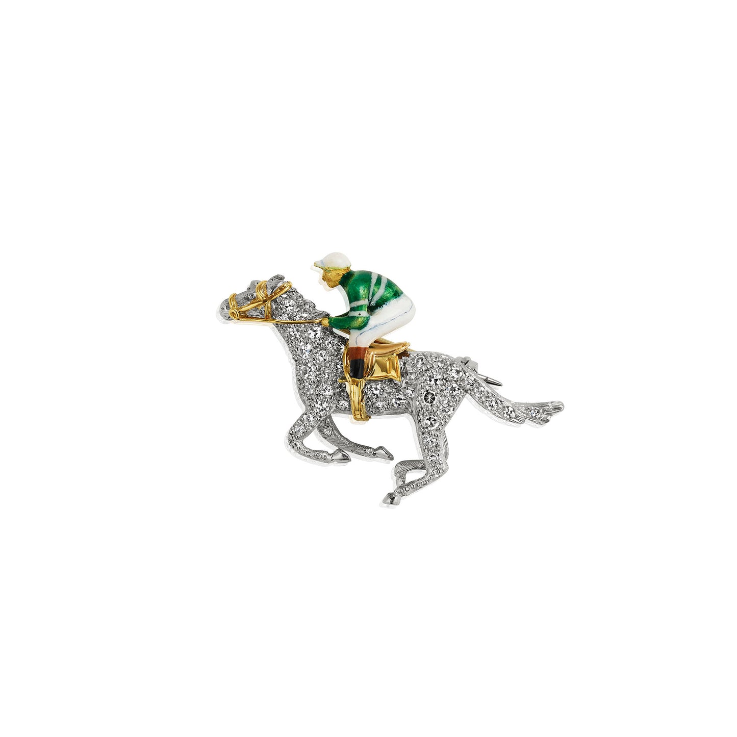 Macklowe Gallery Alabaster & Wilson Horse and Jockey Brooch