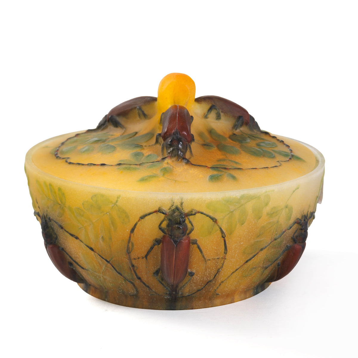 Macklowe Gallery Amalric Walter and Henri Bergé pâte-de-verre 'Trois Capricornes du Chêne' Covered Box