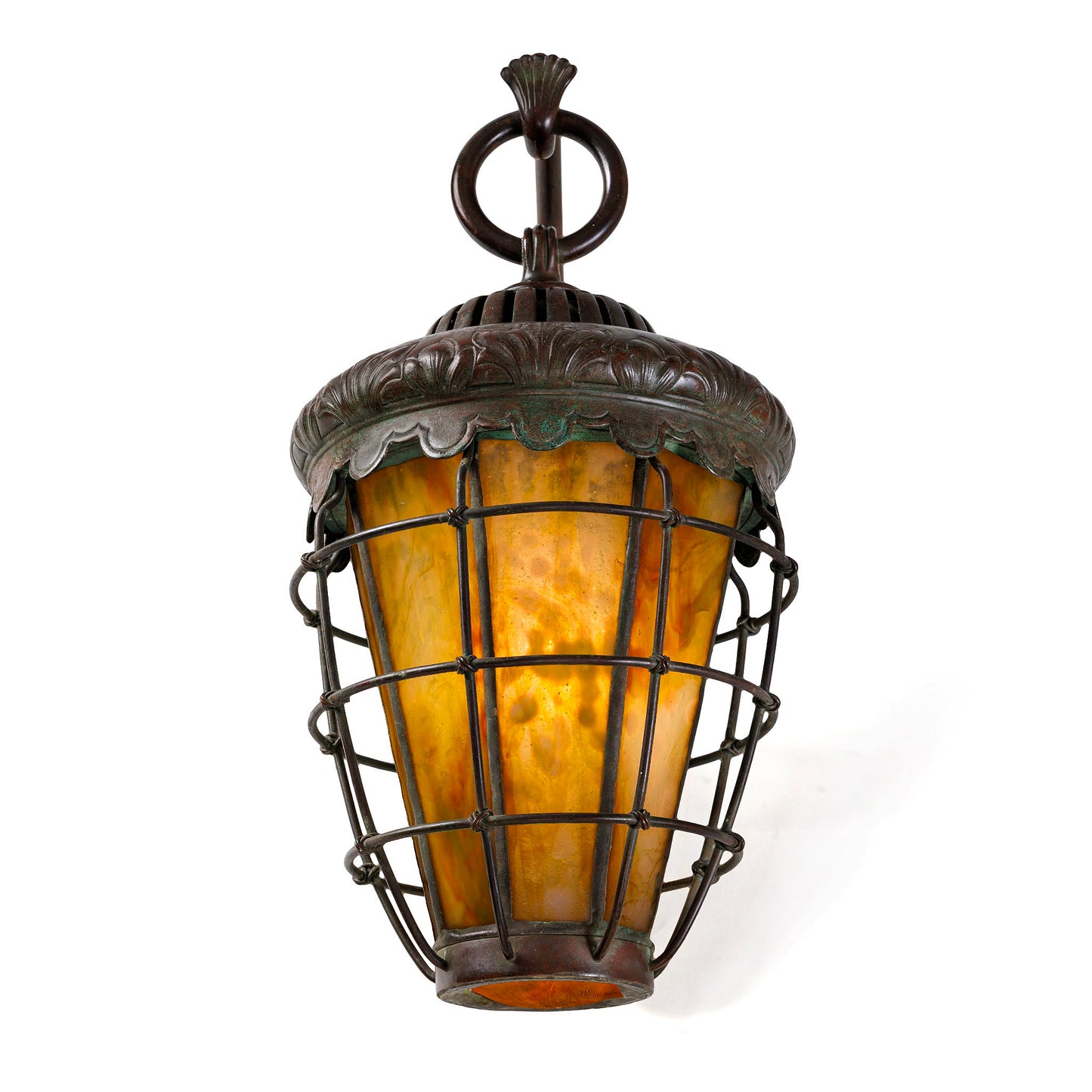 Macklowe Gallery Tiffany Studios New York Pair of "Caged Lantern" Sconces