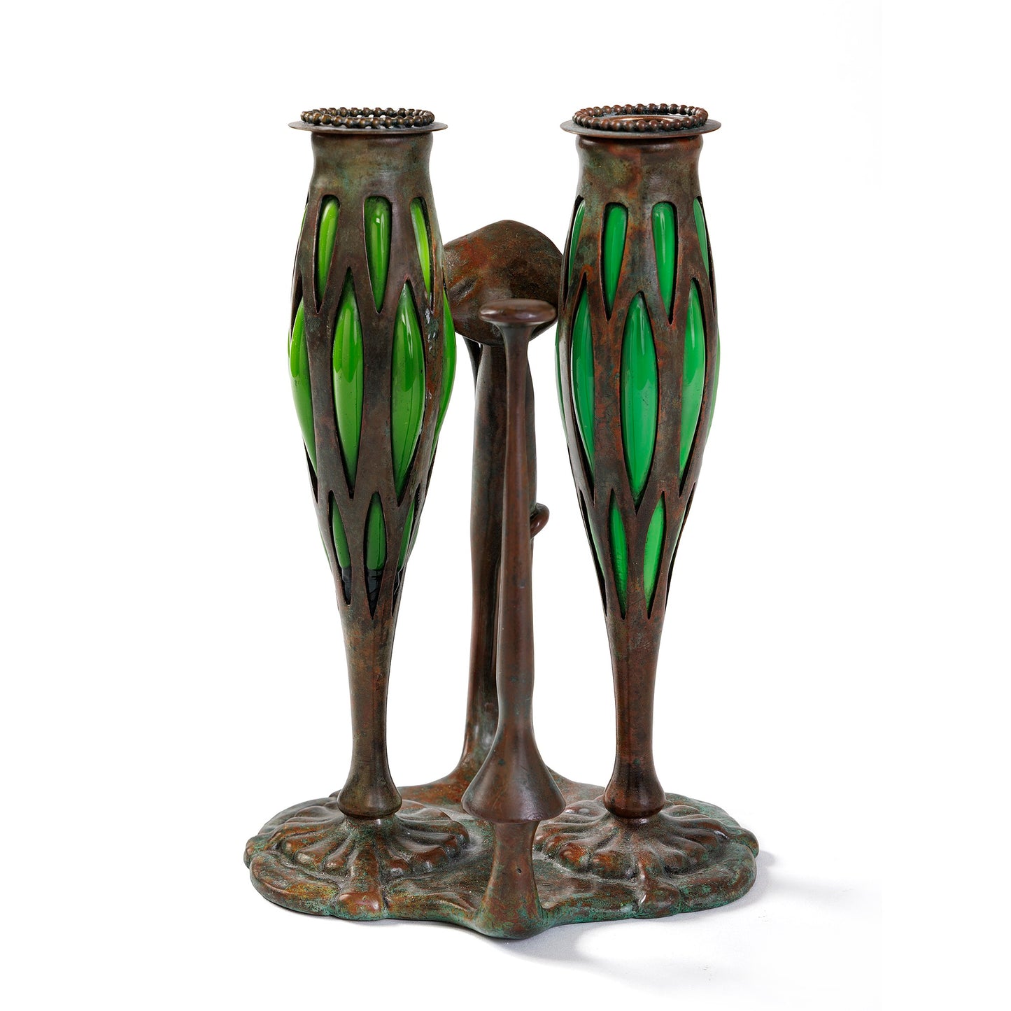 Macklowe Gallery Tiffany Studios New York Double Blown-out Glass Candlestick