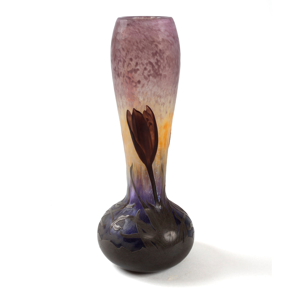 Macklowe Gallery Daum Nancy Cameo and Martelé Glass "Crocus" Vase
